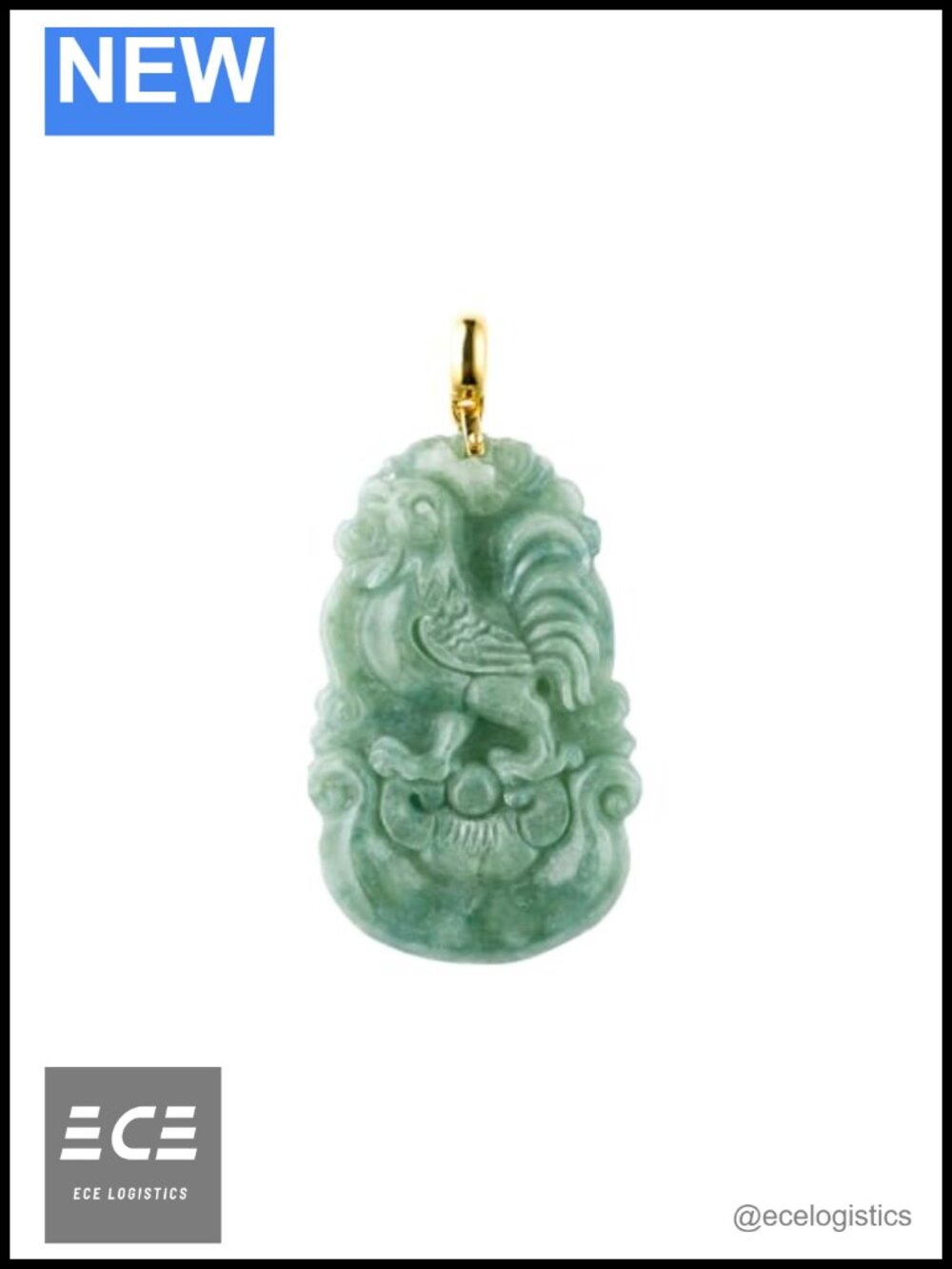 Grade A Jadeite Rooster Zodiac Pendant Necklace 38mm Engraved Charm Gift